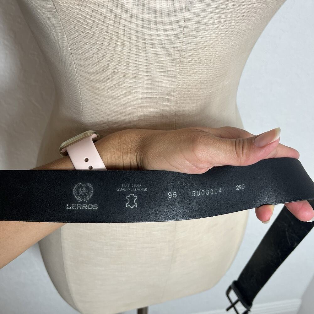 Lerros Mens Black Genuine Leather Belt Size 95cm (M), Classic, Gunmetal Hardware View 5